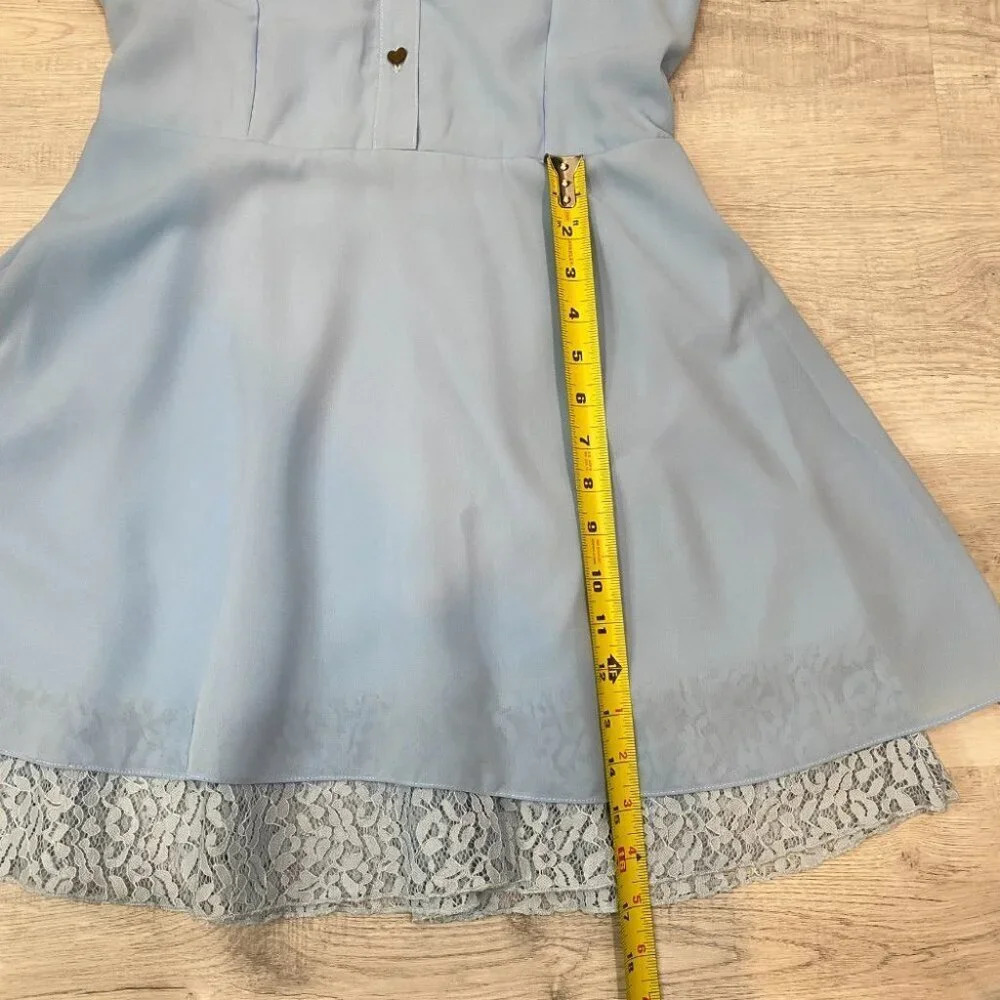 Love By Bayo Women's Med Blue Lace Fitted Flare Dress in Baby Blue NWT Lined - Picture 10 of 16